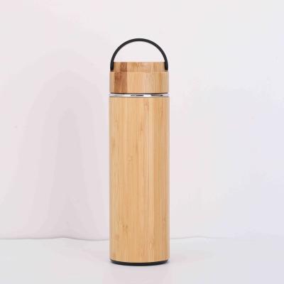 China New Design 100% Natural Wholesale PORTABLE Shell Stainless Steel Water Bottle Natural Bamboo Vacuum Flask With Bamboo Lid for sale