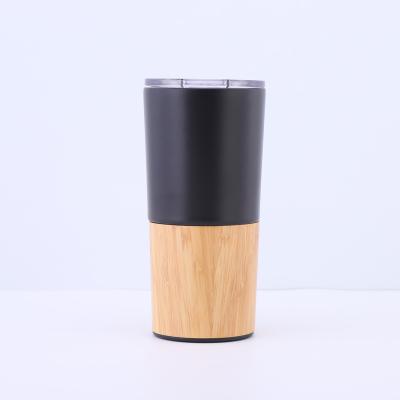 China PORTABLE Wholesale Thermo Coffee Mug With Bamboo Shell Portable Double Wall Insulated Stainless Steel Travel Tumbler for sale