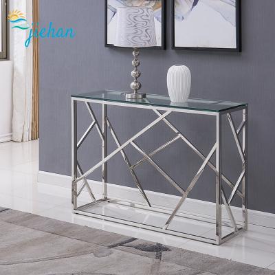 China Modern Clear Glass Console Table And Sliver Stainless Steel Console Table Living Room Console Table for sale