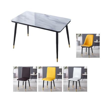 China Modern glass marble dining table and chairs, furniture around modern elegant black dining room set, kitchen metal style living for sale