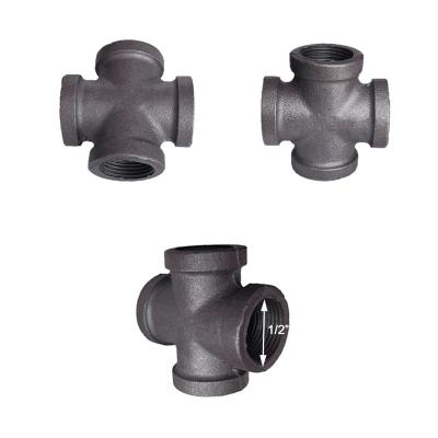 China Pipe Lines Connect Inch Gray Cross, Malleable Iron 1/2 Pipe Fittings for sale