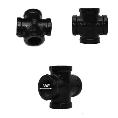 China Pipe Lines Connect 3/4 Inch Black Cross , Malleable Iron Pipe Fittings for sale