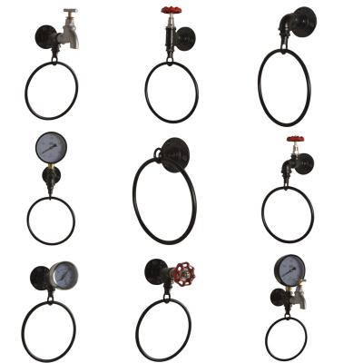 China Bathroom Toilet Industrial Towel Ring, Pipe Personality Toilet Towel Hanging Towel Ring, Black Round Towel Rack for sale