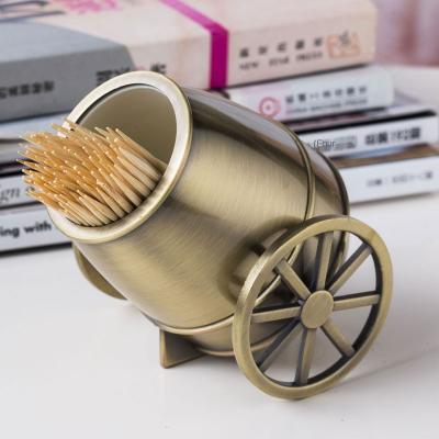 China QIAN HU Smart Fashion Toothpick Dispenser Holder Cute Metal Home Retro Press Barrel Toothpicks Box Creative Automatic Pot Viable for sale