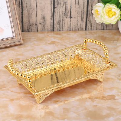 China Sustainable QIAN HU Wedding Home Decoration Gold Metal Fruit Tray Plate Decor for sale