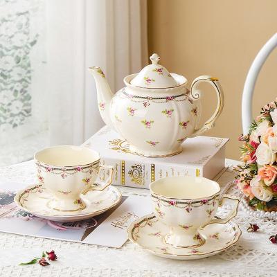 China QIAN Stocked HU New Arrived 2022 British Floral Vintage Teapot Afternoon Tea Cup and Saucer Set for sale