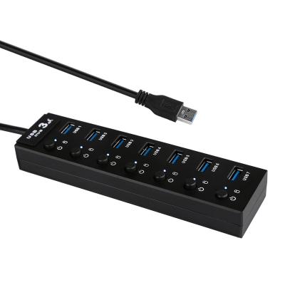 China 7 Port LED HUB Port USB Hub ABS USB 3.0 with Switch. USB 3.0 hub - black for sale