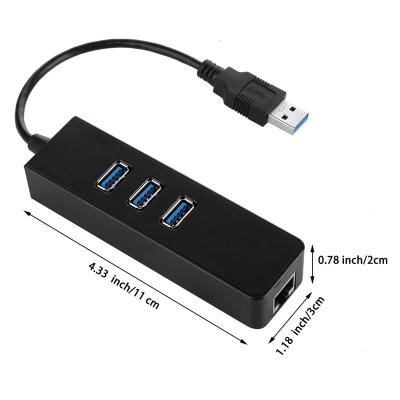 China 3 Port USB 3.0 Hub 3 Port Port USB 3.0 HUB Type C With RJ45 Lan Ethernet Adapter for sale