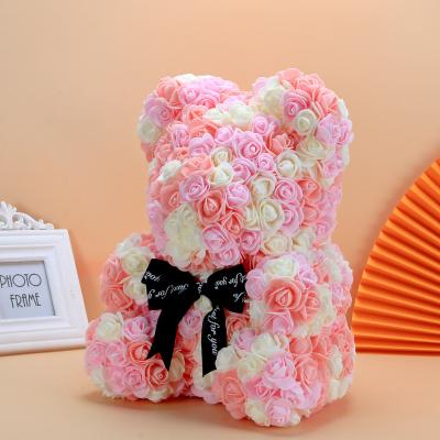 China Gifts Valentine's Day Christmas Gifts For Girls And Kids Artificial Rose Color-block Teddy Bear Gifts for sale