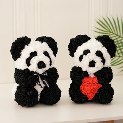 China Factory Wholesale 25cm Rose Bear Panda Christmas Valentine's Day Gifts Factory Wholesale 25cm Rose Panda Birthday Gift For Girls for sale