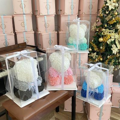 China Wholesale Gifts Factory Crown Veil Gradient Color Artificial Flower Bear Foam Rose Flower Bear With Gift Box for sale