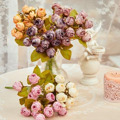 China Wedding European Style Dining Table /Home Decoration Artificial Withered Burnt Rose Flower Artificial Rose Silk Flower Wholesale for sale