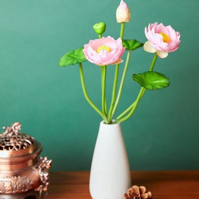 China Wedding /Home Decoration Chinese Style Simulation Lotus Bouquet Water Lily Artificial Silk Flower Buddhist Home Decoration Flower for sale