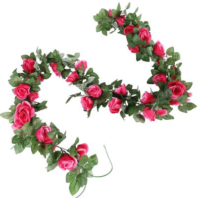 China Wedding Cheap Hot Sale Artificial Cherry Blossom Rattan Flower Wedding Decoration Rose Rattan Wall Hanging Silk /Home Decoration for sale