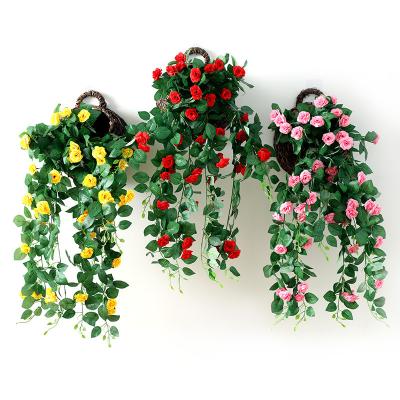 China Wedding Wholesale Artificial Silk Flower Vines Rattan Home Decoration Rose Flower Wall Hanging Flower /Home Decoration for sale