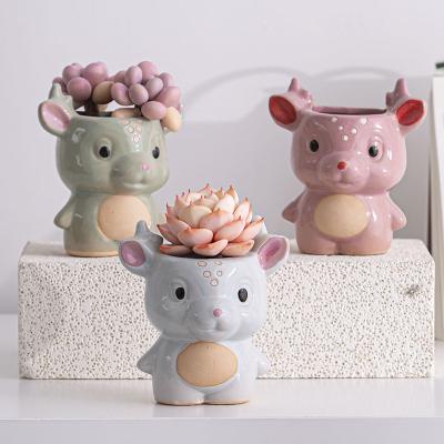 China 2022 Hot Sale Amazon Cartoon Cute Cartoon Fawn Succulent Pot Simple Ceramic Green Plant Pot Animal Planter for sale