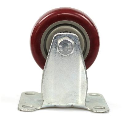 China 3 Inch Dumb Rigid Medium Duty Plate Rigid Jujube Red PVC Casters for sale