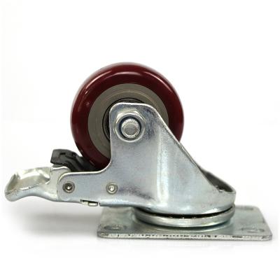 China Others 2.5 Inch Plate Medium Duty Jujube Red Mute PVC Casters With Brake for sale