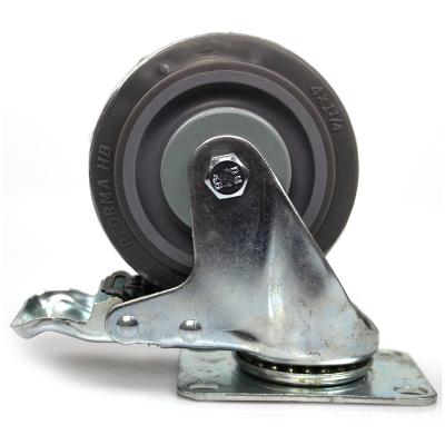 China Other 4 Inch Medium Duty Plate Mute TPR Casters With Brake for sale