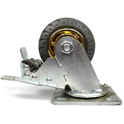 China Other 4 Inch Flat Plate Heavy Duty Gray Rubber Dumb Casters With Brake for sale