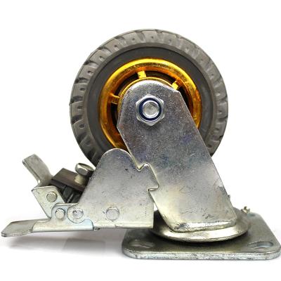 China Other 5 Inch Flat Plate Heavy Duty Gray Rubber Dumb Casters With Brake for sale