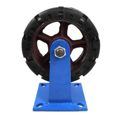 China 10 Inch Rigid Iron Overweight Rigid Flat Plate Rubber Casters Wheel for sale