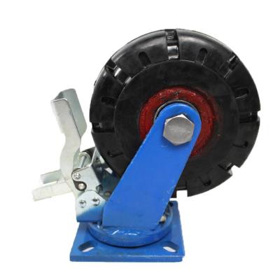 China Other 8 Inch Overweight Flat Plate Iron Rubber Casters Wheel With Brake for sale