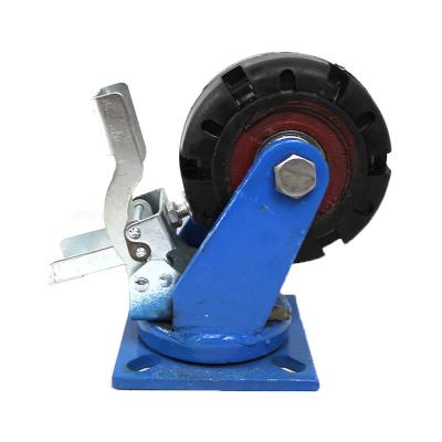 China Other 6 Inch Overweight Flat Plate Iron Rubber Casters Wheel With Brake for sale