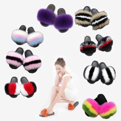 China Wholesale Fashion Trend Factory Style Women's Luxury Fur Flat Slides Fox Fur Slipper for sale