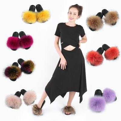 China Anti-slippery Europe and the United States new flat bottom clog fur household shoes wholesale fox fur slippers for sale