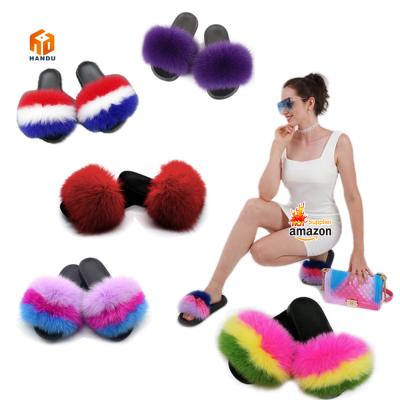 China 2022 Best Fashion Designer Open Toe Winter Anti Slippery Eva Fluffy Sandals Wholesale Slips Women Faux Fur Slippers for sale