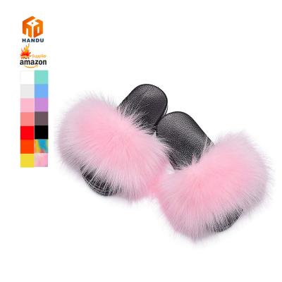 China Sale Breathable Warm Custom Logo Infant Baby Fluffy Fur Flat Slips Cute Fur Sandals Girl Kids Fur Slippers With Strap Baby Sandals for sale