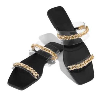 China Metal Key Chain Wear Sandals Women Bottom Round Transparent External Slippers New Anti-slippery Flat Sandals for sale