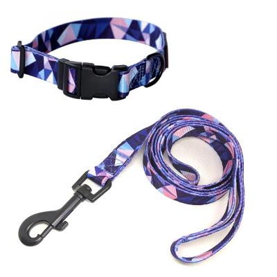 China Custom Made Custom Most Popular Personalized Pet Collar and Leash Set, Printing Dog Collars Leashes Set Pattern Printing for sale