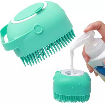 China Stored Pet Sweeps Bath Massager Brush Shampoo Dispenser Dog Shower Silicone Brush Body Grooming Scrubbers for Cat Pets Bathing Products for sale