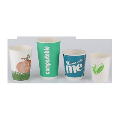 China 100% Eco-friendly And Biodegradable Insulated Paper Coffee Cups PLA Liner Disposable Customs Printed Disposable Cup With Logo for sale