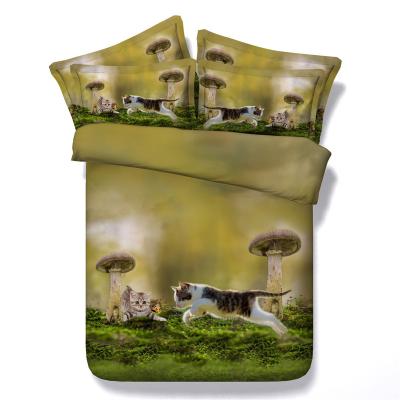 China 2021 Nondisposable bedding set 4 PCs,JF307,playing cat and mushroom duvet cover set,3D printed,duvet cover,flat sheet,pillowcases for sale