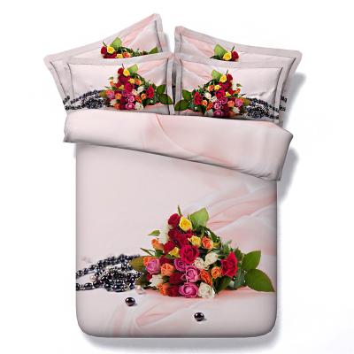 China 2021 Nondisposable bedding set 4 pcs, JF319, black pearl and chinese rose, cover set, retail, 3D printed, duvet cover, flat sheet, pillowcases for sale