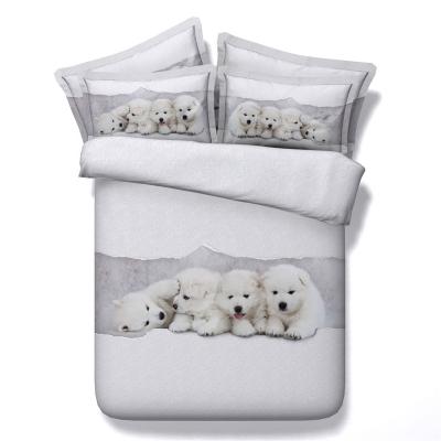 China 2021 Nondisposable bedding set 4 pcs, JF368, little white dog duvet cover set, 3D printed, duvet cover set, flat sheet, pillowcases for sale