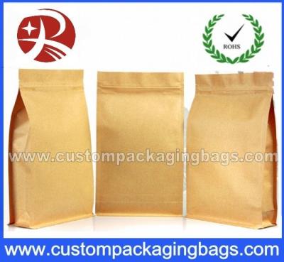 China Top Zipper Kraft Paper Coffee Packaging Bags With Square Bottom for sale