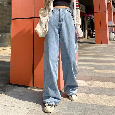 China Women QUICK DRY jeans high waist high quality 2021 quality wide blue fashion Vintage streetwear denim straight leg Harajuku pants for sale