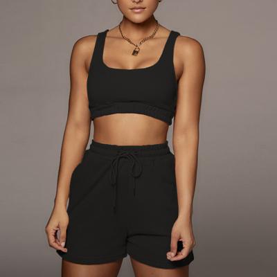 China Anti-Wrinkle 2021 Summer Two Piece Shorts Sets Biker Tank Tops For Women Lace Up Tracksuits Global for sale