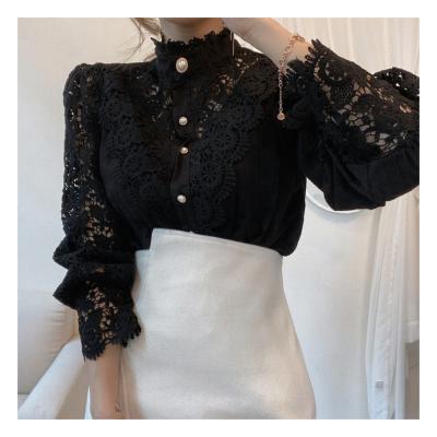 China Sweet Special Design Widely Used Solid Color Lace Woman Lace Up Top Fashionable Long Sleeve for sale