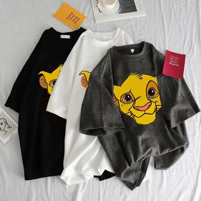 China Harajuku Shirt O Neck Aesthetic Women Anti-Wrinkle Short Sleeve Cute Tops Plus Size Women T-shirt Clothing Lion King Cartoon Print Tees for sale