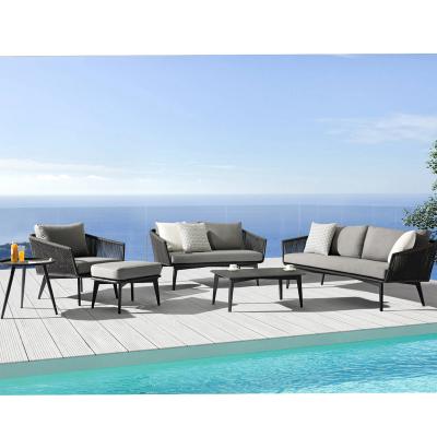 China Clean weaving style sectional sofa 5 seater metal leg rope sitting patio furniture sets outdoor for sale