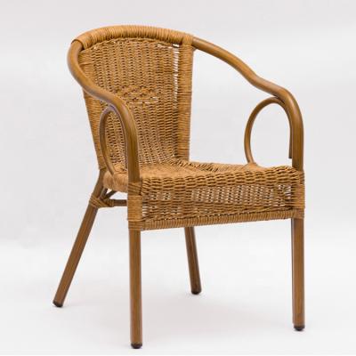 China Eco-Friendly Steel Bar Wicker Wood Frame Courtyard Bamboo Wingback Arm Dining Chair Beech Rattan Metal Stackable for sale