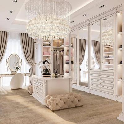 China (Other)Adjustable Wall Mount Luxury Walk In Wardrobe Modern Home Design Bedroom Wooden MDF Clothes Closet System With Led Light for sale