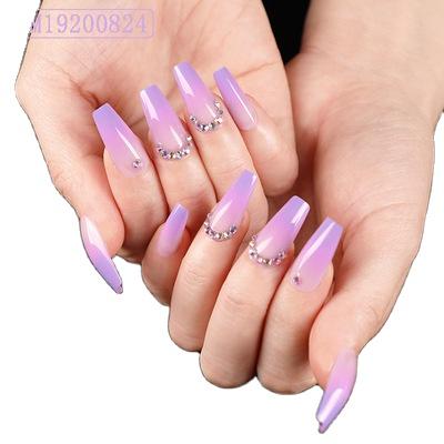 China Wholesale Long 3D Diamond Press On Nails Stiletto Design Full Cover Fake Nails Nude Tip Nail With Diamonds for sale