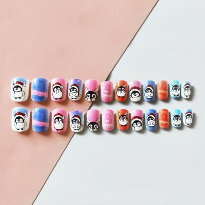 China 24 Pcs Design Pregummed False Nail Square High Quality Colorful Nails For Kids for sale