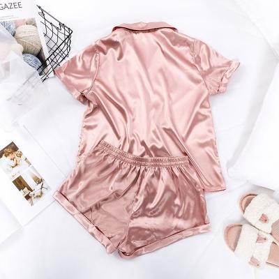 China Women Breathable Custom Pajamas Factory Short Sleeve Candy Color 2 Piece Satin Pajamas Sets for sale